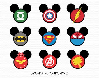 Superheroes Mickey Minnie Ears svg, Minnie Bow Disney Monogram clip art, svg dxf for Silhouette Cricut, Svg Dxf Png files designs
