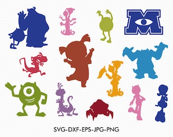 Monster inc silhouettes svg, Disney monster inc silhouette clipart EPS png jpg files. Disney svg dxf for Silhouette Cameo or Cricut