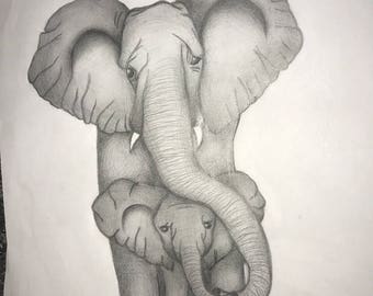 Elephant drawing | Etsy