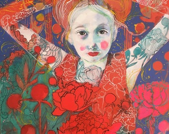 Peony's Grace - Original mixed media painting by Maria Pace-Wynters