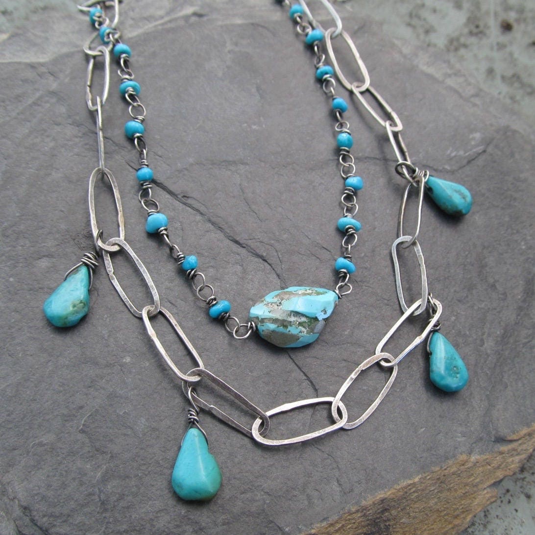 Turquoise Multistrand Necklace Silver Layered Necklace