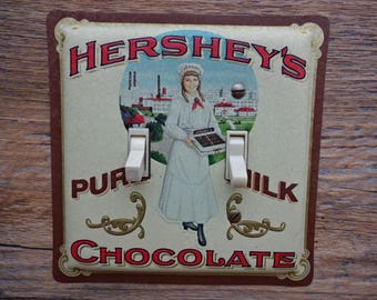 Country Primitive Decor Old Lighting Light Switch Cover Plate Double Switchplate Made From A Famous Brand Chocolate Advertising Tin SP-0082