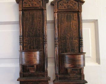 Candle Sconce, Vintage, wall sconce, Syroco, Man Cave Decor, patio decor, wall candle holder, candle sconce pair, resin, copper wall art