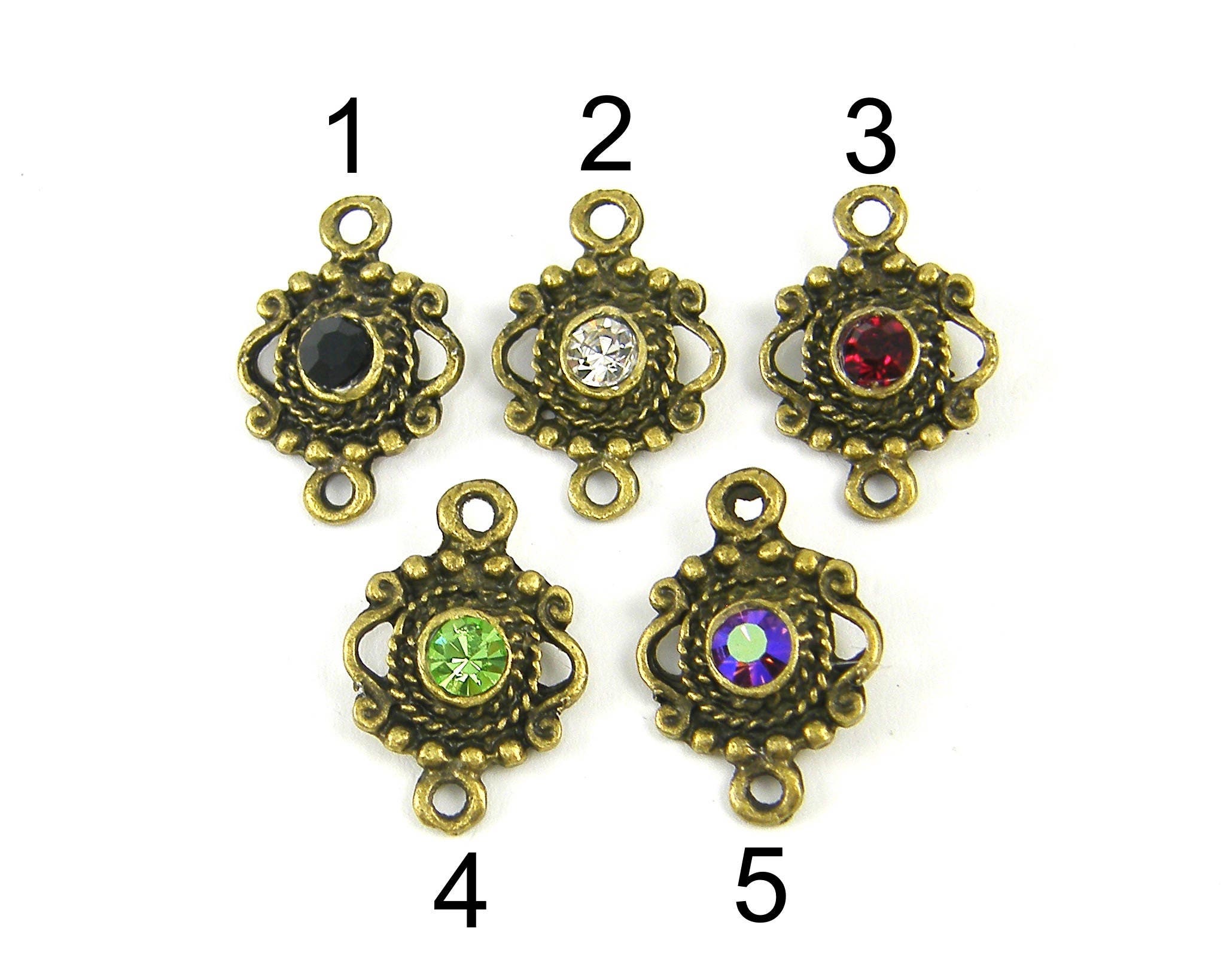 Antique Brass Clear Rhinestone Jewelry Connector Links