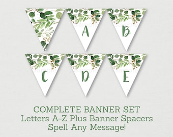 Green Floral Bridal Shower Banner / Green Floral Bridal Shower / Watercolor Floral / Miss To MRS / Letters A-Z / INSTANT DOWNLOAD B115