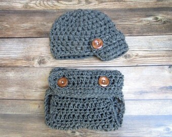 Boy Cake Smash Outfit, Newborn Newsboy Hat and Diaper Cover Set, Infant Boy Photo Prop Clothes, Baby Boy Beanie, Newborn Boy Photo Outfit