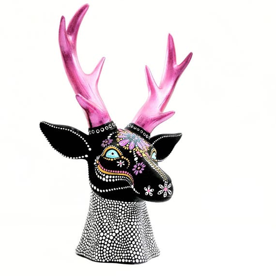 Hand painted Deer head with antlers ceramic deer