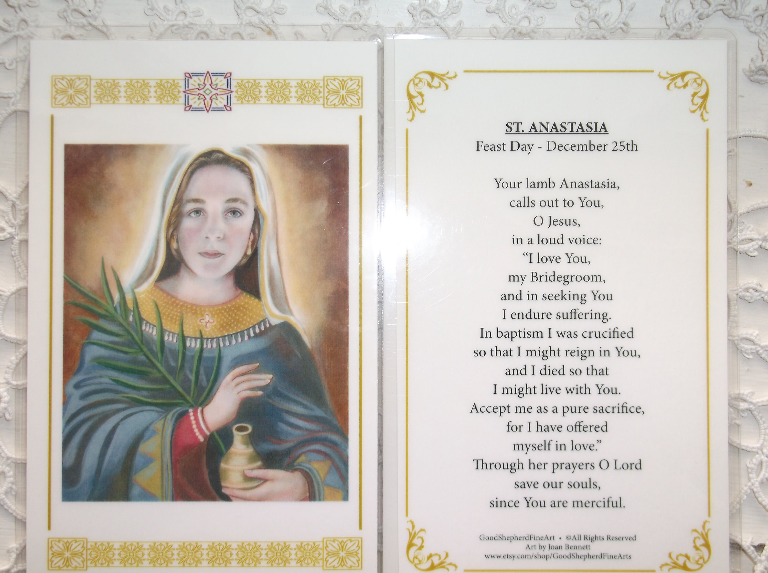 Saint Anastasia Martyr 3 5/8x5.5 Laminated