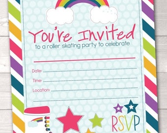 Fill In Birthday Party Invitations Printable Rainbows and