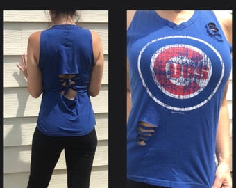 Chicago Cubs Shirt Baseball Tee World Series Tshirt Wrigley Field T-shirt Major League Small Medium Tie Back destroyed distressed ooak