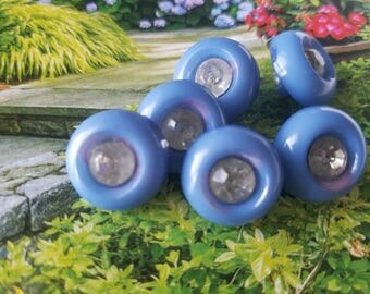 Vintage buttons, lot of 6 matching blue acrylic with rhinestones designs, (June31 17 )