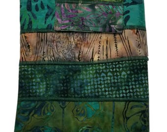 Nook or Kindle Fire Ipad Mini Sleeve in Green Batik Fabrics Back to School