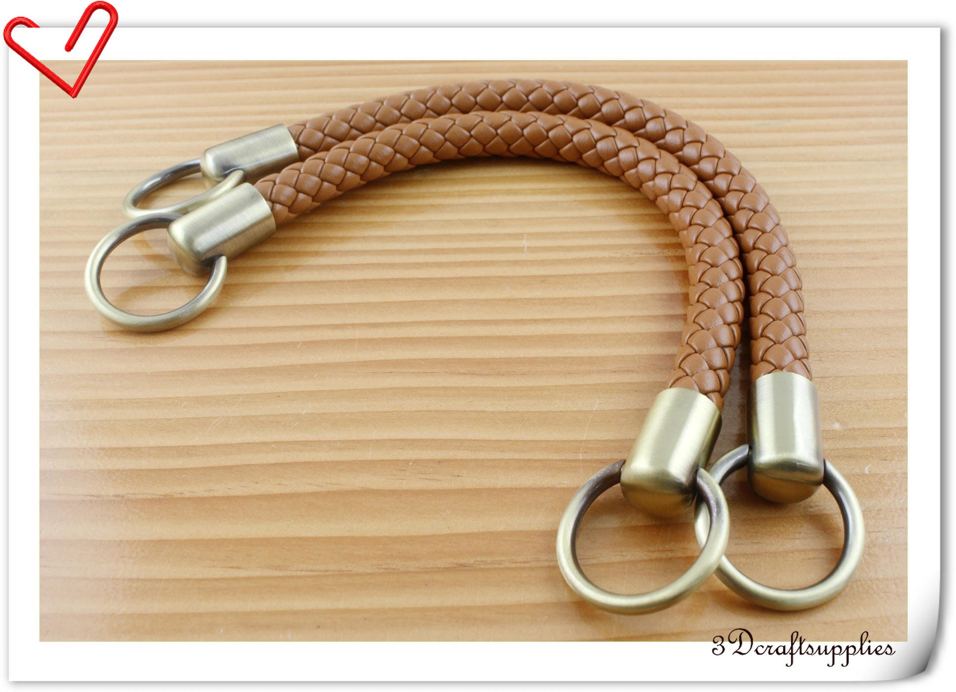 12 inch PU leather handles a pair Brown AB48