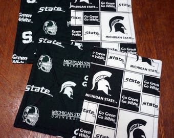 Two Michigan State Mug Rugs or Snack Mats Reverse to Halloween OR Sports Balls