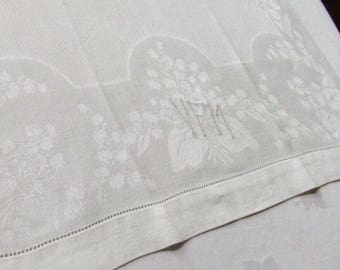 Linen Damask Towel Lily of the Valley Triple Monogram