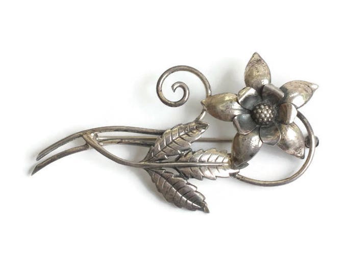 Sterling Silver Retro Flower Brooch 1940s Gift Idea