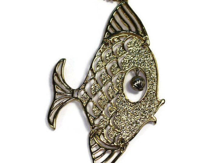 Mod Articulated Fish Pendant Necklace Gold Tone Vintage