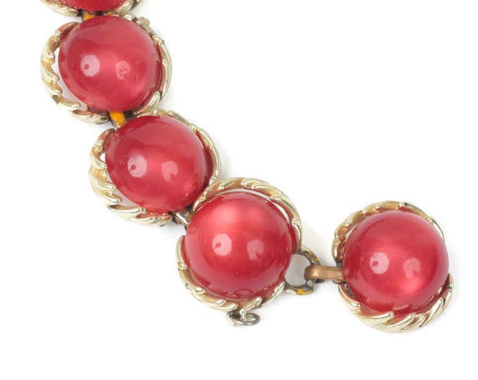 Coro Cherry Red Moonglow Thermoset Bracelet Gold Tone Vintage