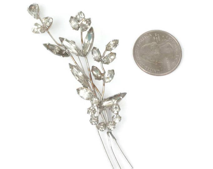 Long Rhinestone Floral Brooch Clear Rhinestone Chatons Navettes Marquise Stones Vintage