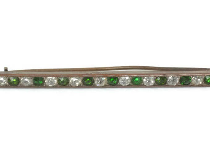 Green and Clear Crystal Bar Pin Edwardian Era Vintage Antique