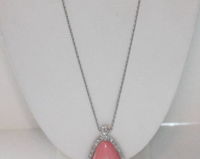 Avon Pale Fire Pendant Necklace Faux Coral Rhinestones Silver Tone 1974