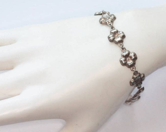 Sterling Silver Mexican Flower Bracelet Delicate 7 Inch Vintage