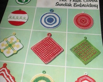 Vintage Crochet Booklet - Pot Holders and Hot plate Covers.. Swedish Embroidery - Star pot holder Book No 101 1963- Free Shipping..