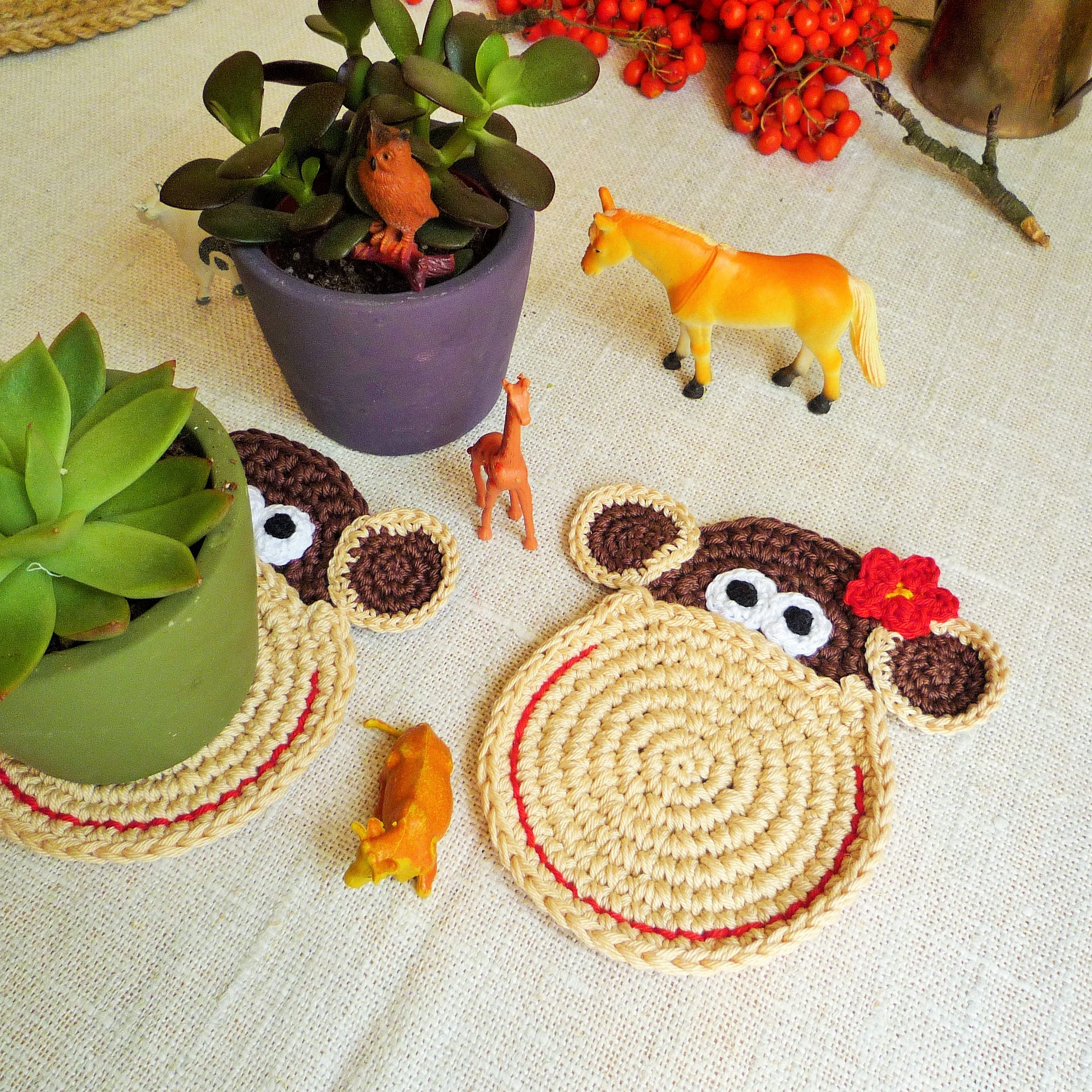 Crochet Monkey Coaster Pattern Animal Coaster Pattern