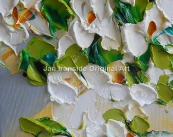 Oil painting ,white and gray , impasto, floral oil, original oil