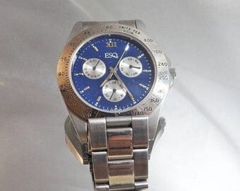 SALE Vintage Men's Esquire Watch. Silver and Blue. Designer Watch.