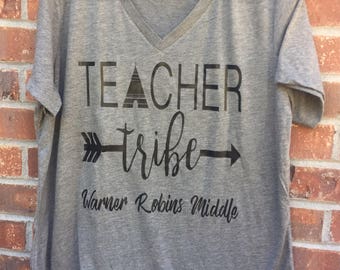 Teacher Tribe Shirt with tent in A from Teacher school or teacher name under design teacher appreciation can be customized warriors indians