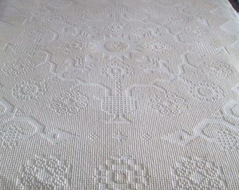 Vtg BATES WASHINGTON'S CHOICE Hobnail Chenille Bedspread, Twin Off-White, Tag