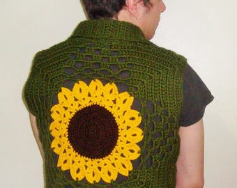 Festival clothing men Crochet sunflower festival top, music festival mens vest, gypsy, rave, coachella, rave outfit clothing clothes