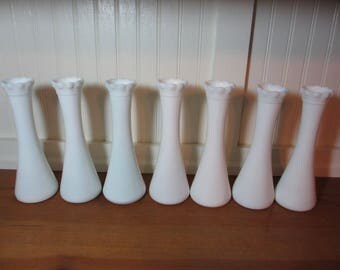 7 White Milkglass Bud Vases, Milk Glass, Wedding, Event Planning, Decor LOT 33