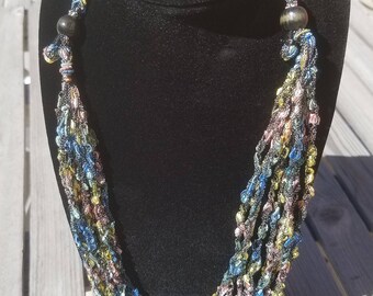 Adjustable Length Crocheted Ladder Yarn Necklace - Multi-color pastel