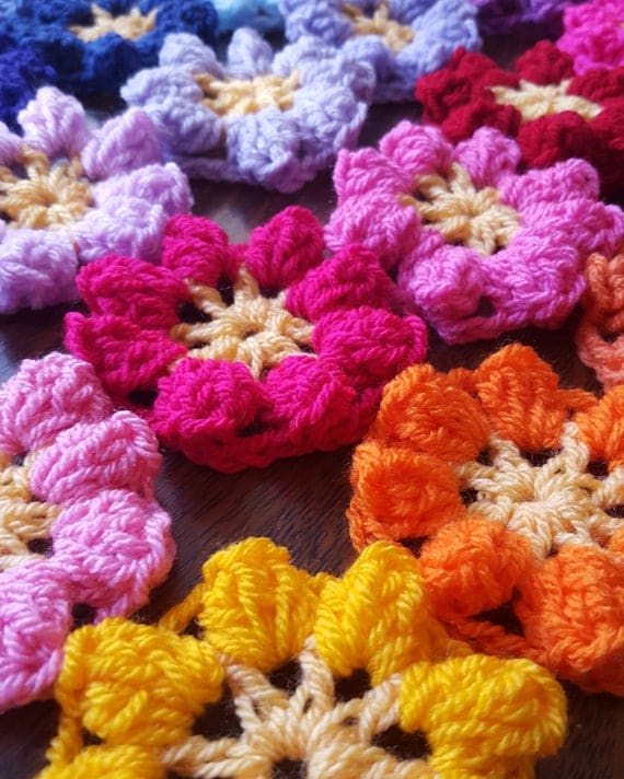 Primavera Flowers Granny Squares Blanket Afghan Crocheted In Stock