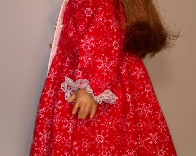 Red snowflake print christmas flannel bathrobe fits 18 inch dolls
