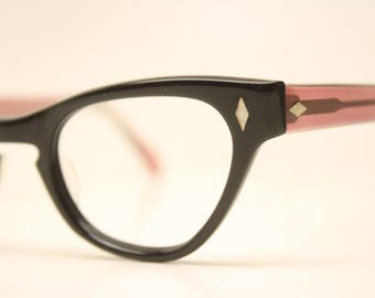 Unused Vintage Cat eye glasses Black Pink cat eye frames NOS