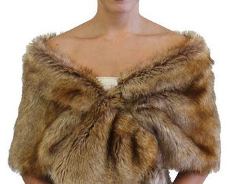 Summer Salw Faux fur stole Vintage Brown, Bridal fur stole, faux fur wrap, shrugs boleros wraps 800M-VBRN