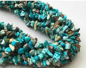 ON SALE 50% WHOLESALE 5 Strands Turquoise Chips Beads, Natural Turquoise Gemstone Chips, Chip Beads, Turquoise Necklace, 4-8mm, 32 Inch - Ra
