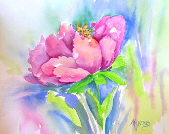 Watercolor Pink Flower 8x10 by Martha Kisling