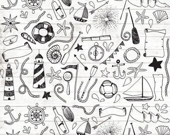 50% OFF Nautical Clipart - 65 Hand Drawn Nautical Cliparts - Nautical Nursery - Nautical Logo Elements - Nautical vector - Nautical Decor -