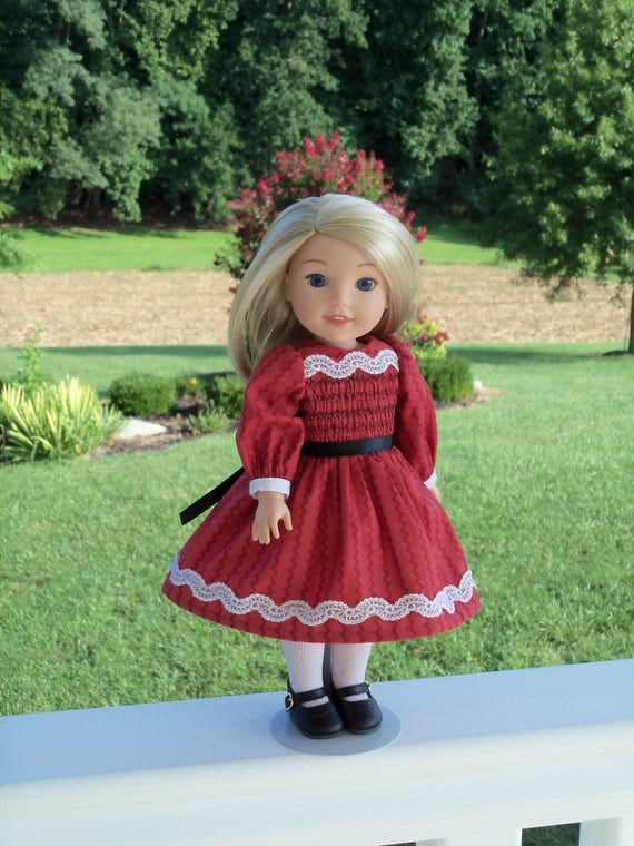 14" Size / Smocked Dress and Shoes / Doll Clothes for American Girl® Wellie Wishers or Other 14" Doll