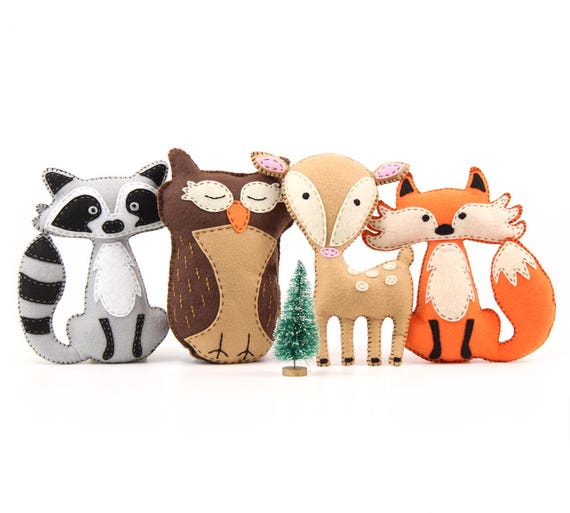Woodland Stuffed Animal Patterns Felt Fox Owl Deer Raccoon