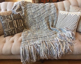 Afghan Cream and Grey Throw Blanket Grey and Cream Blanket Ivory Silver Knit Throw Blanket