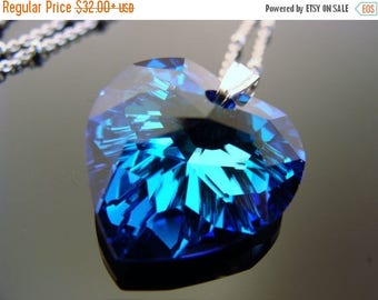 Swarovski Crystal Bermuda Blue Heart Sterling Silver Necklace