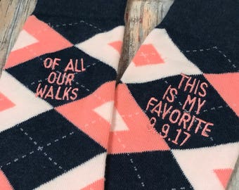 Father of the Bride gift - of all our walks - Wedding Gift - Dad Gift - Father of the Bride socks - wedding socks - Pink Navy Wedding socks
