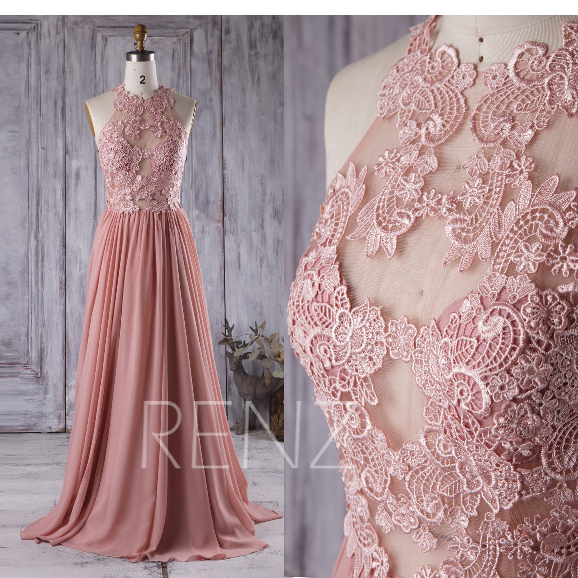 2017 Blush Bridesmaid Dress Lace Transparent Wedding Dress