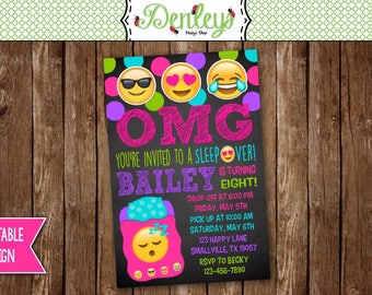 Emoji Sleep Over Invitation, Slumber Party Invitation, Emoji Birthday Invitations, Emoji Party Printable, Emoji Invitation (EM06)