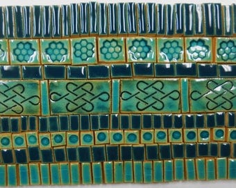 155+ Handmade Ceramic Mosaic Tile Pieces Ceramic Tile Stoneware Tiles Aqua Crackle, Teal, Turquoise Blue Tones Craft Tile Assortment #2